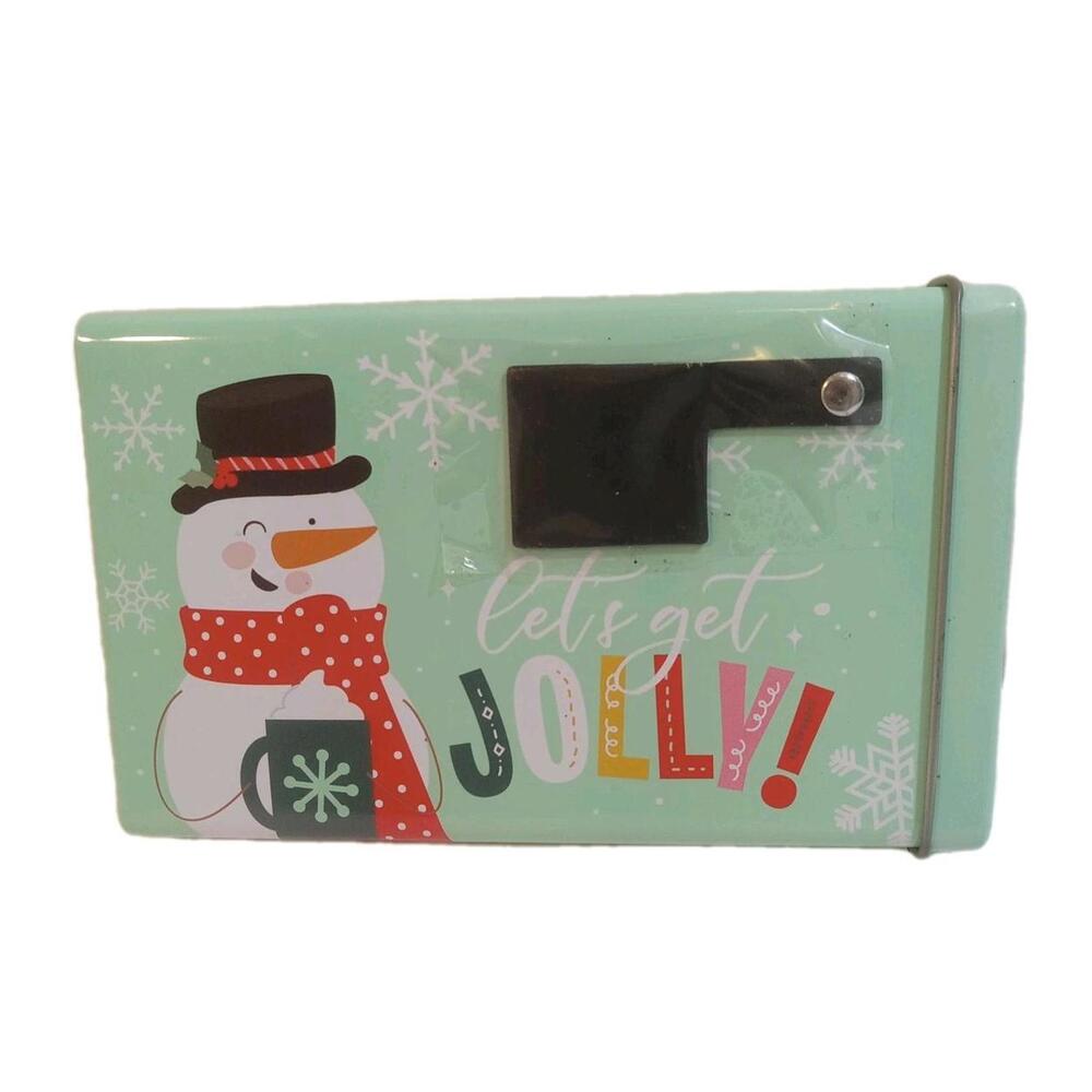 Holiday Time Gift Card Holder Light Green Multi "Lets Get Jolly" Tin Mailbox